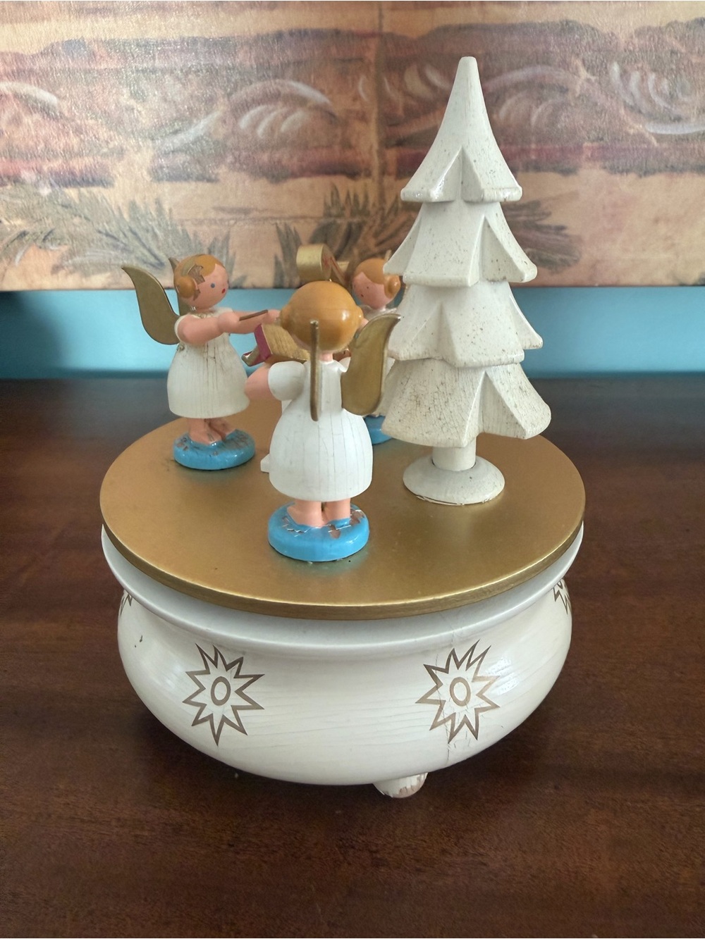 MCM Erzgebirge Wooden Holiday Angel Music Box